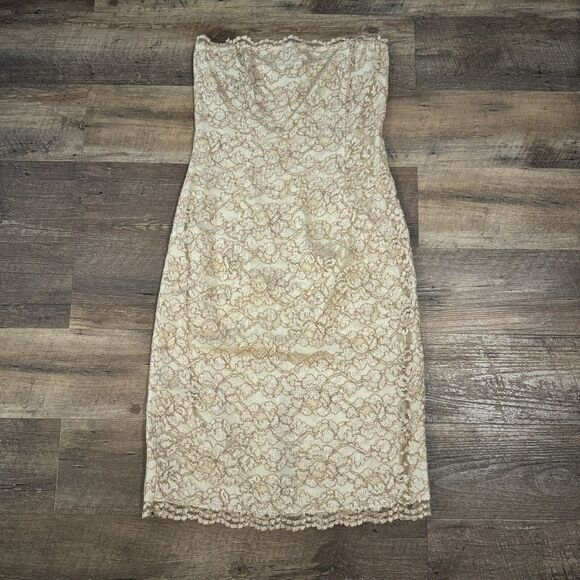 VTG Union Made Evenings By Pantagis Champagne Lace Dress Size XS/S Coquette HoCo - Picture 1 of 13